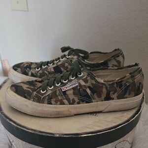 Superga Green Camouflage Sneakers Casual Canvas